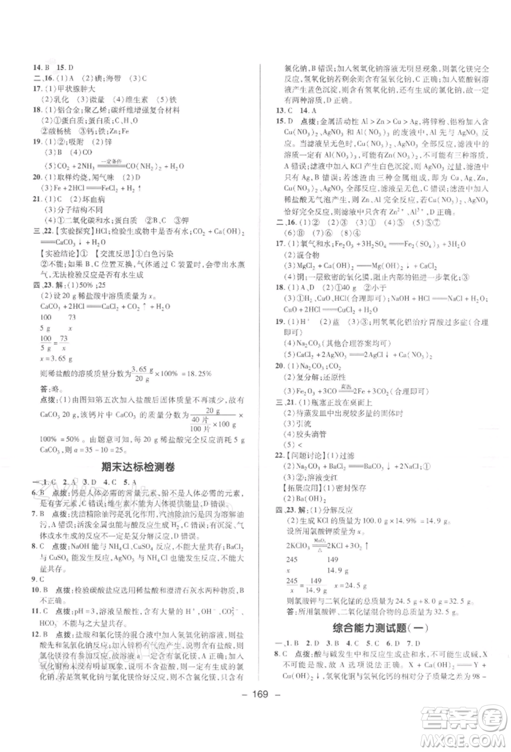 陜西人民教育出版社2022典中點(diǎn)綜合應(yīng)用創(chuàng)新題九年級化學(xué)下冊人教版參考答案
