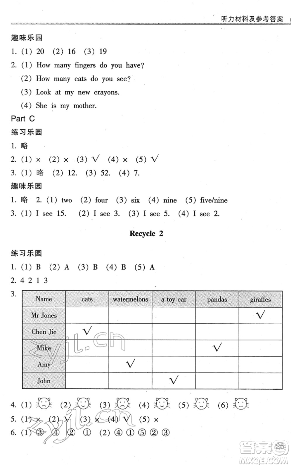 浙江少年兒童出版社2022同步課時特訓三年級英語下冊R人教版答案