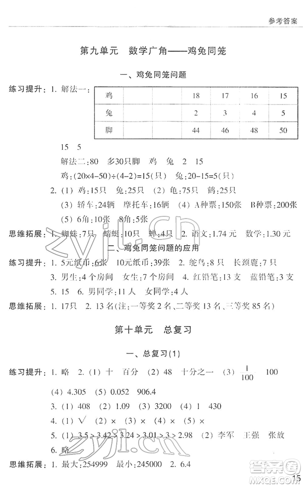 浙江少年兒童出版社2022同步課時(shí)特訓(xùn)四年級(jí)數(shù)學(xué)下冊(cè)R人教版答案