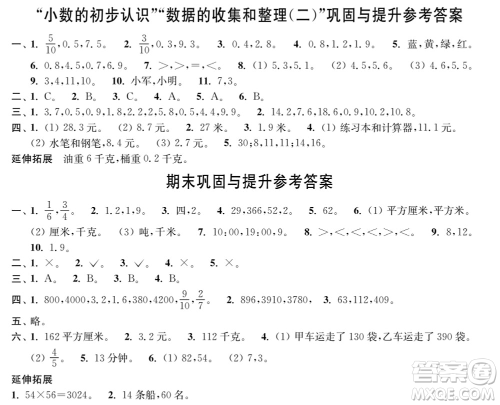 時代學(xué)習(xí)報(bào)數(shù)學(xué)周刊2021-2022學(xué)年度蘇教版三年級第二學(xué)期鞏固與提升參考答案