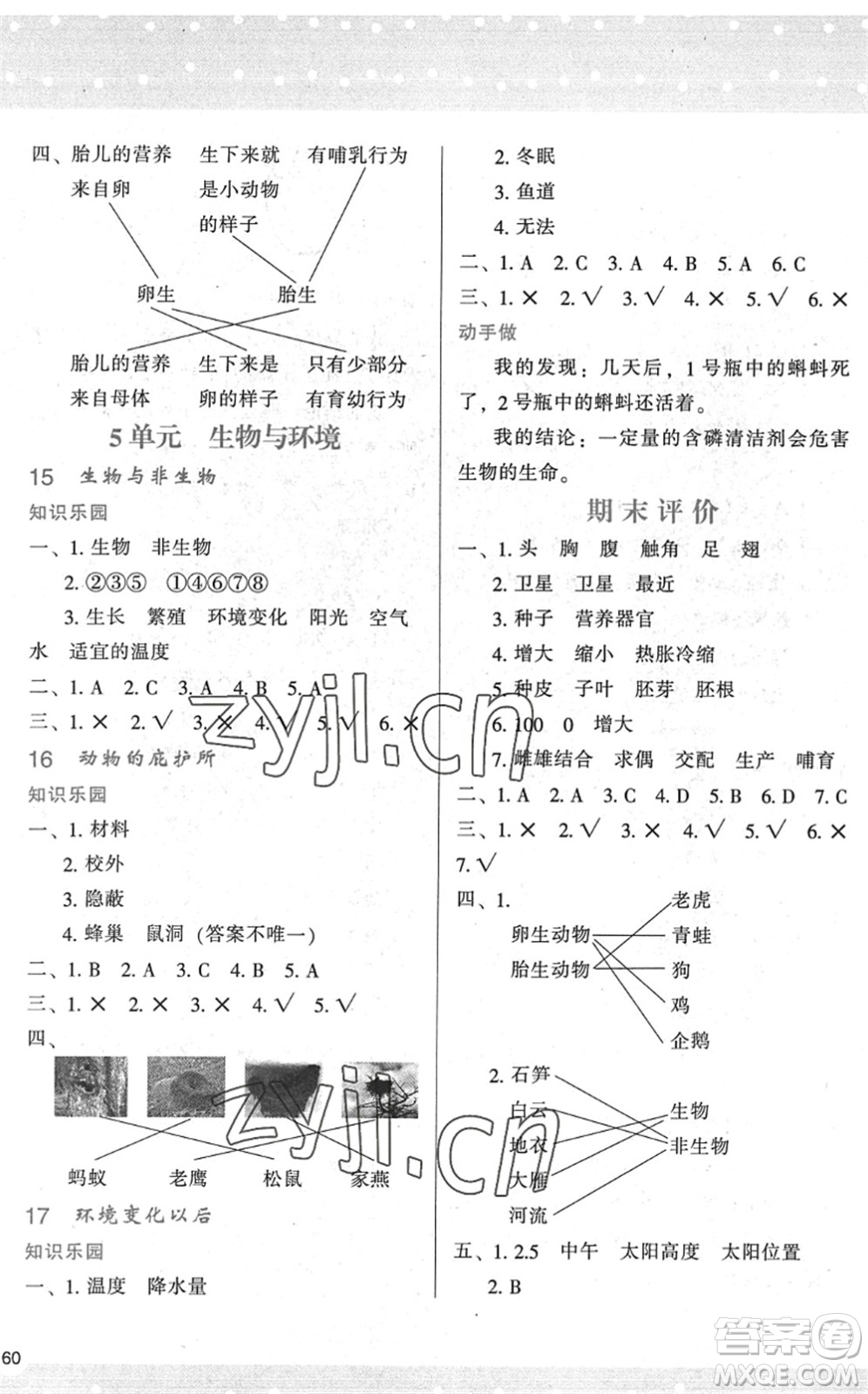 陜西人民教育出版社2022新課程學(xué)習(xí)與評價四年級科學(xué)下冊江蘇教育版答案