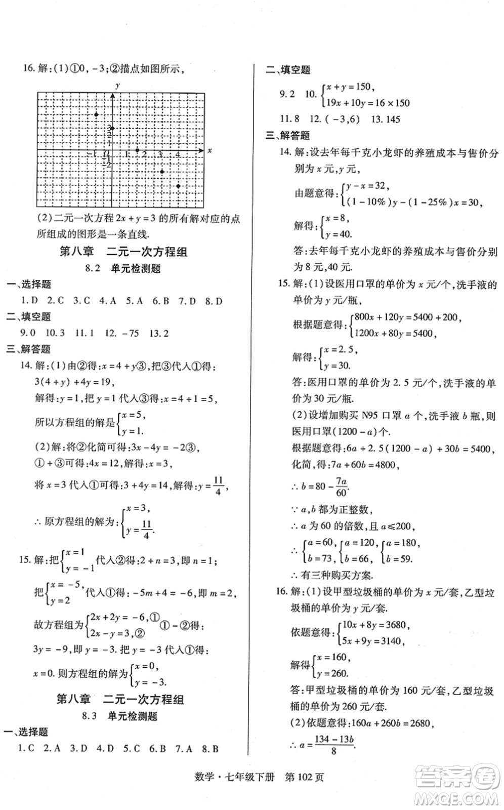 明天出版社2022初中同步練習冊自主測試卷七年級數(shù)學下冊人教版答案
