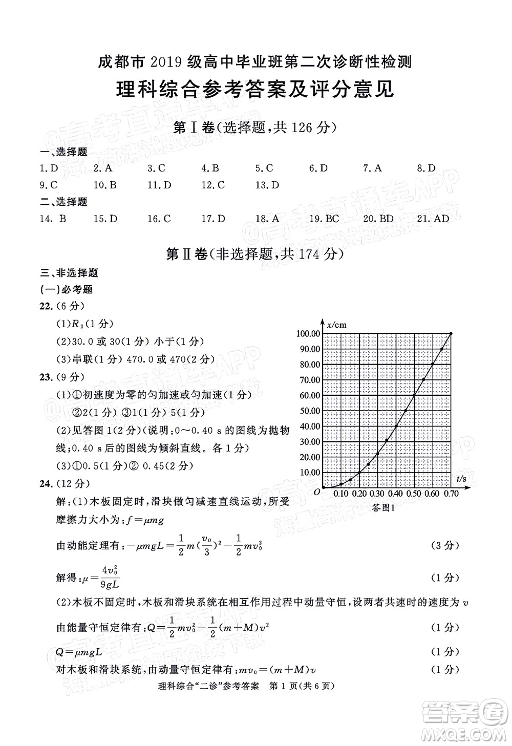 成都市2019級高中畢業(yè)班第二次診斷性檢測理科綜合試題及答案