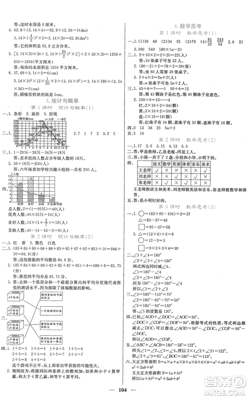 四川大學(xué)出版社2022名校課堂內(nèi)外六年級數(shù)學(xué)下冊RJ人教版答案