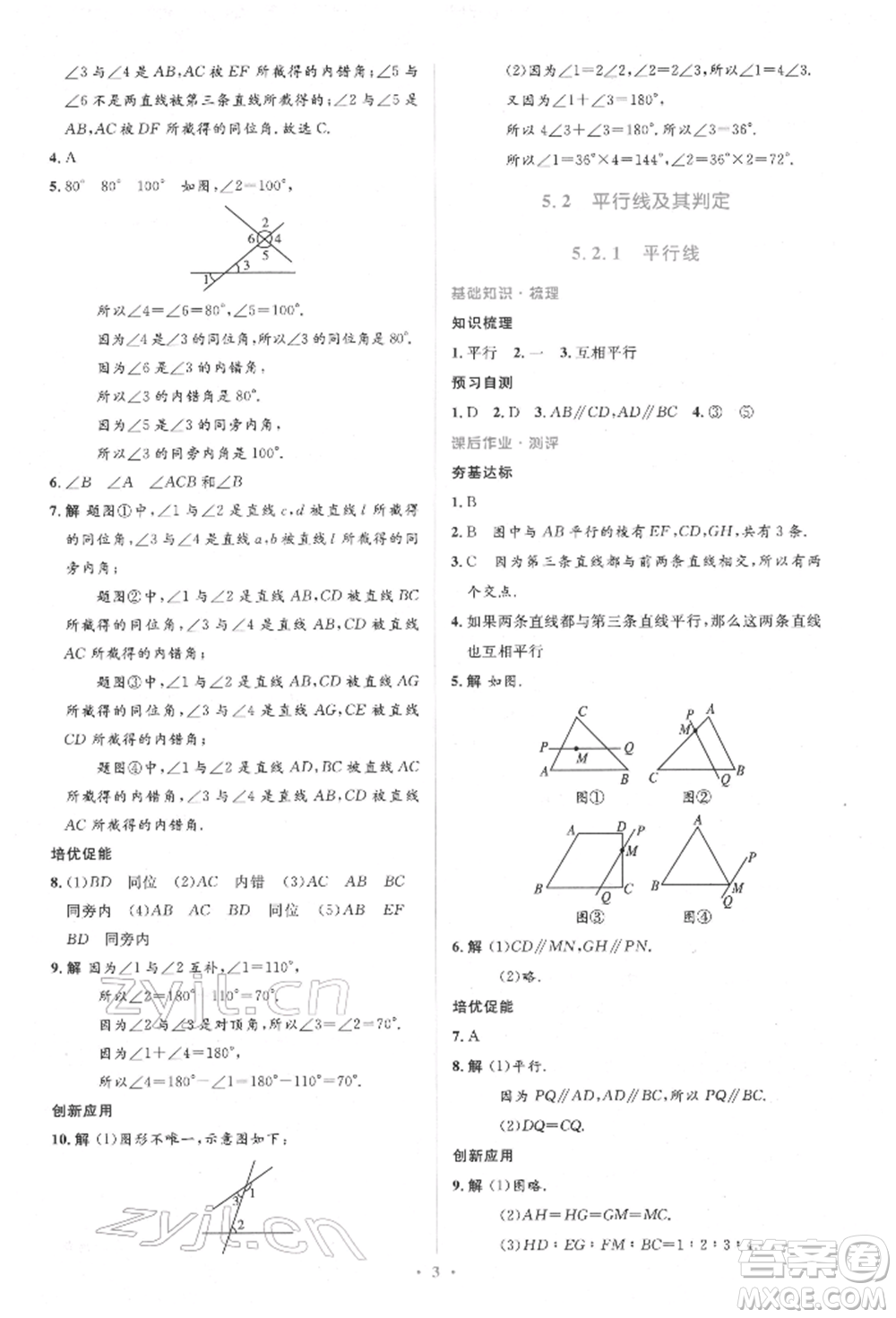 人民教育出版社2022同步解析與測評學(xué)考練七年級下冊數(shù)學(xué)人教版參考答案
