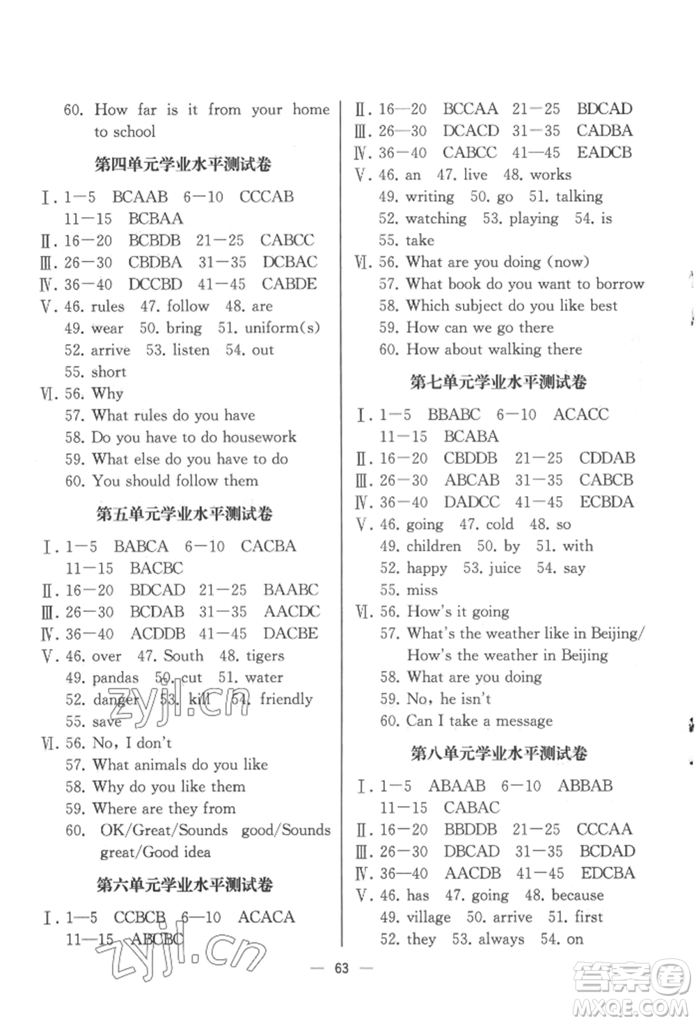 人民教育出版社2022同步解析與測(cè)評(píng)七年級(jí)下冊(cè)英語(yǔ)人教版云南專版參考答案