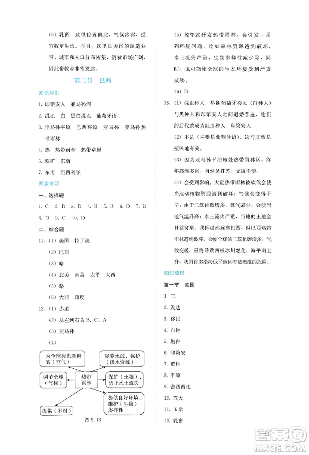 人民教育出版社2022同步解析與測評(píng)七年級(jí)下冊(cè)地理人教版參考答案