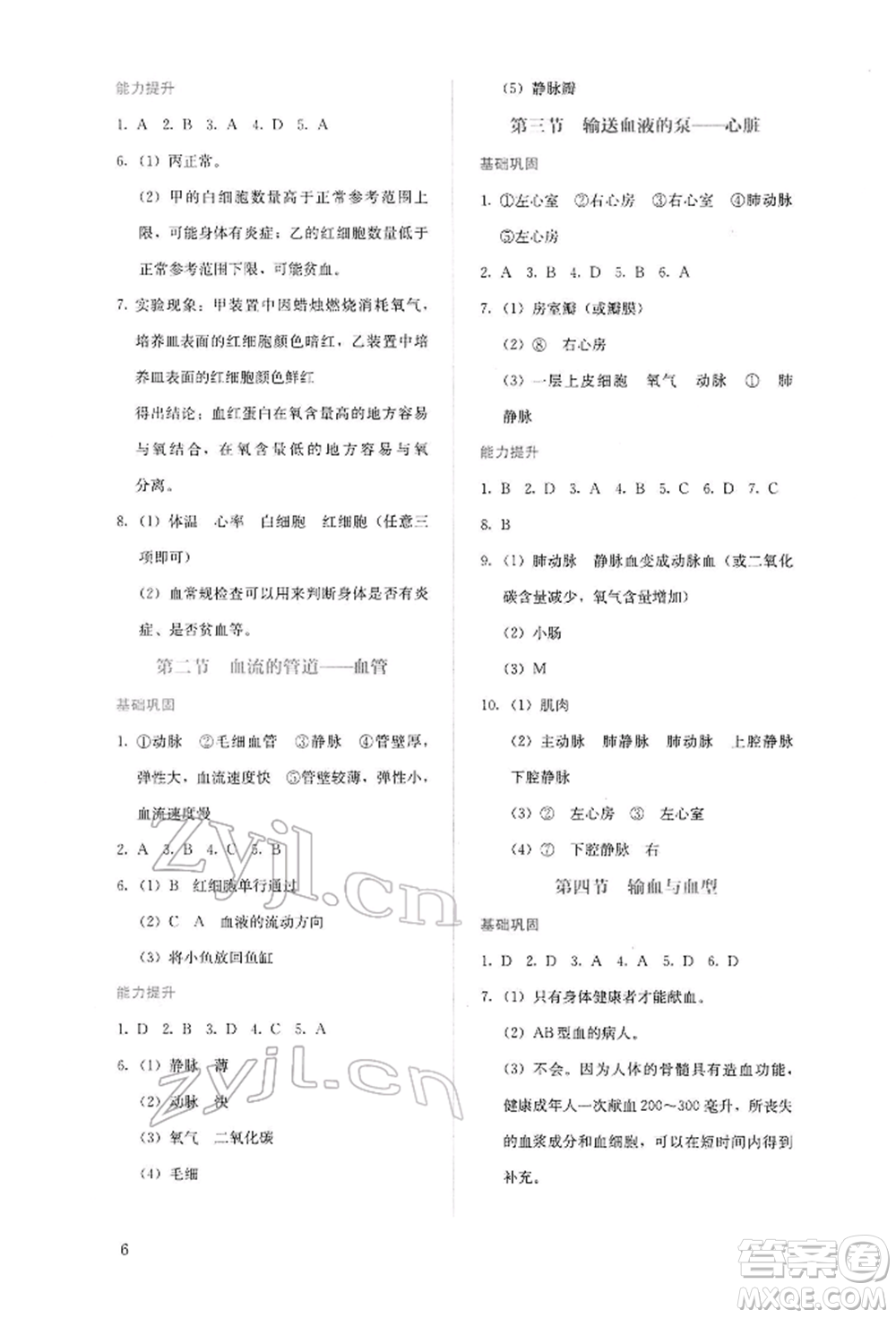 人民教育出版社2022同步解析與測(cè)評(píng)七年級(jí)下冊(cè)生物人教版山西專(zhuān)版參考答案