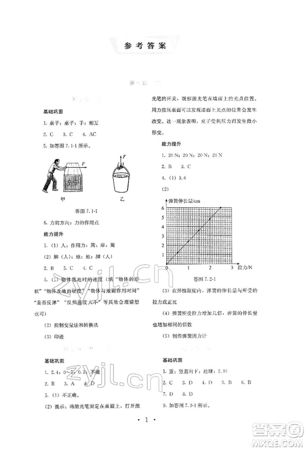 人民教育出版社2022同步解析與測(cè)評(píng)八年級(jí)下冊(cè)物理人教版山西專版參考答案
