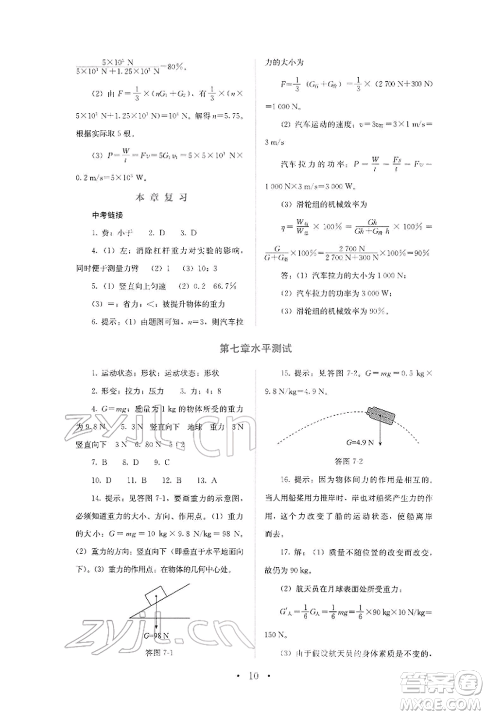 人民教育出版社2022同步解析與測(cè)評(píng)八年級(jí)下冊(cè)物理人教版山西專版參考答案