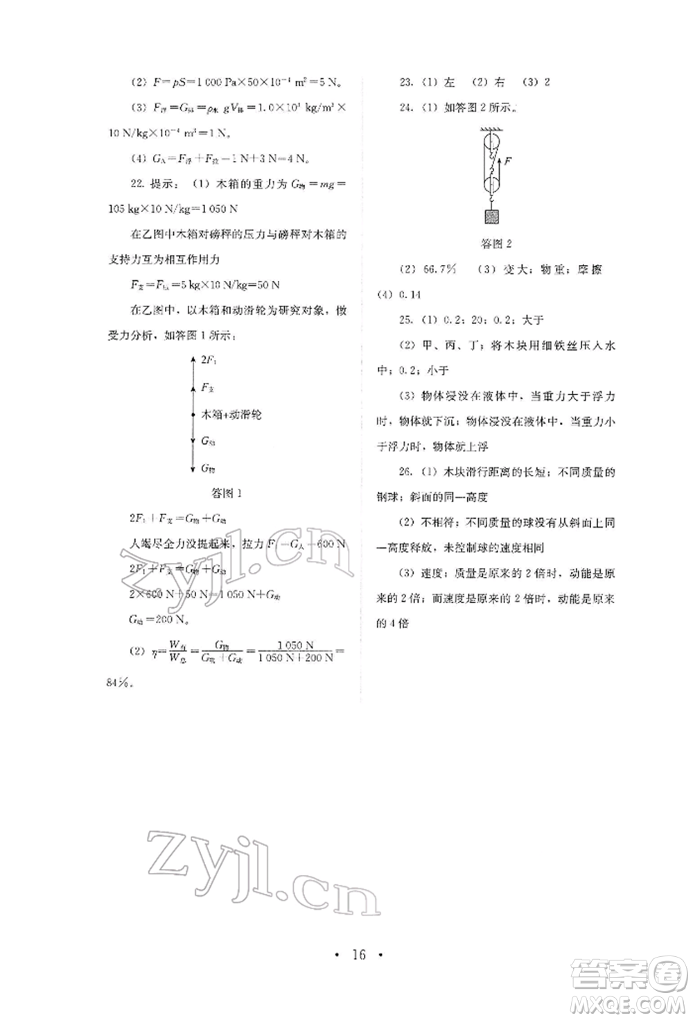 人民教育出版社2022同步解析與測(cè)評(píng)八年級(jí)下冊(cè)物理人教版山西專版參考答案