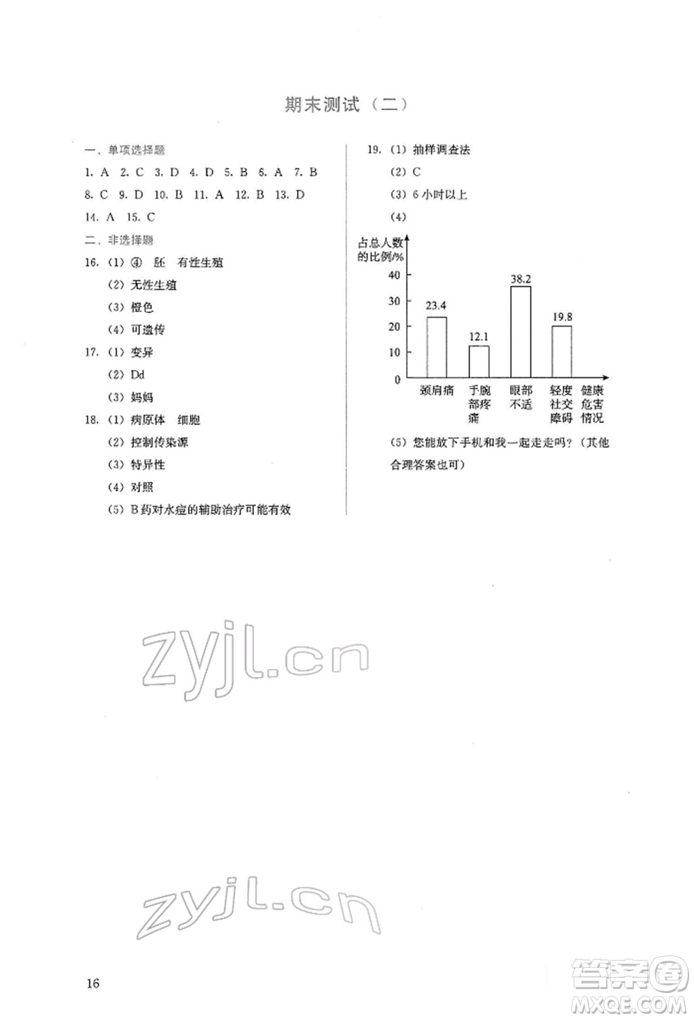 人民教育出版社2022同步解析與測評八年級下冊生物學人教版山西專版參考答案