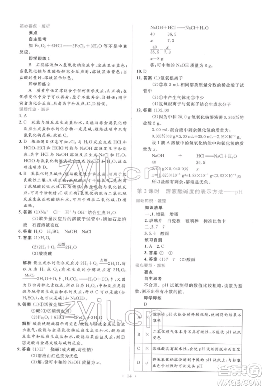 人民教育出版社2022同步解析與測評(píng)學(xué)考練九年級(jí)下冊化學(xué)人教版參考答案