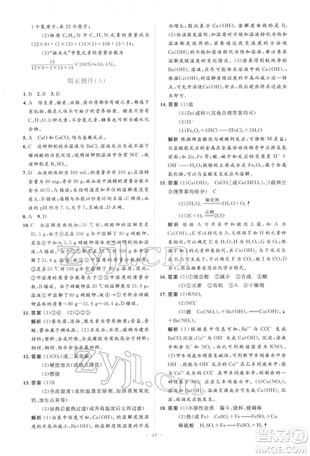 人民教育出版社2022同步解析與測評(píng)學(xué)考練九年級(jí)下冊化學(xué)人教版參考答案