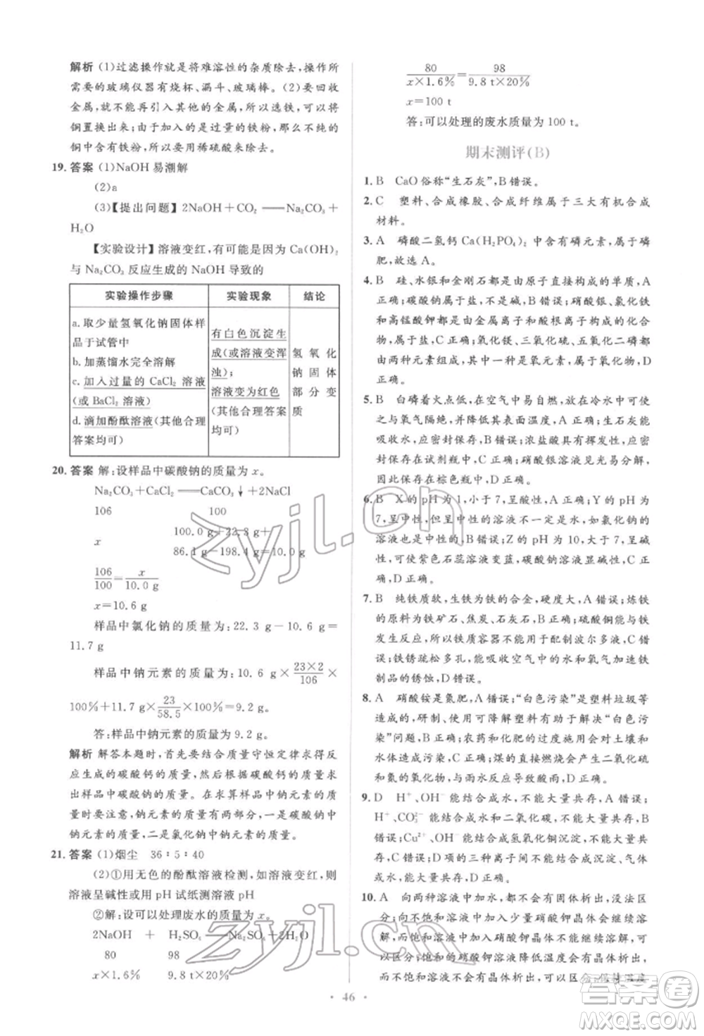 人民教育出版社2022同步解析與測評(píng)學(xué)考練九年級(jí)下冊化學(xué)人教版參考答案
