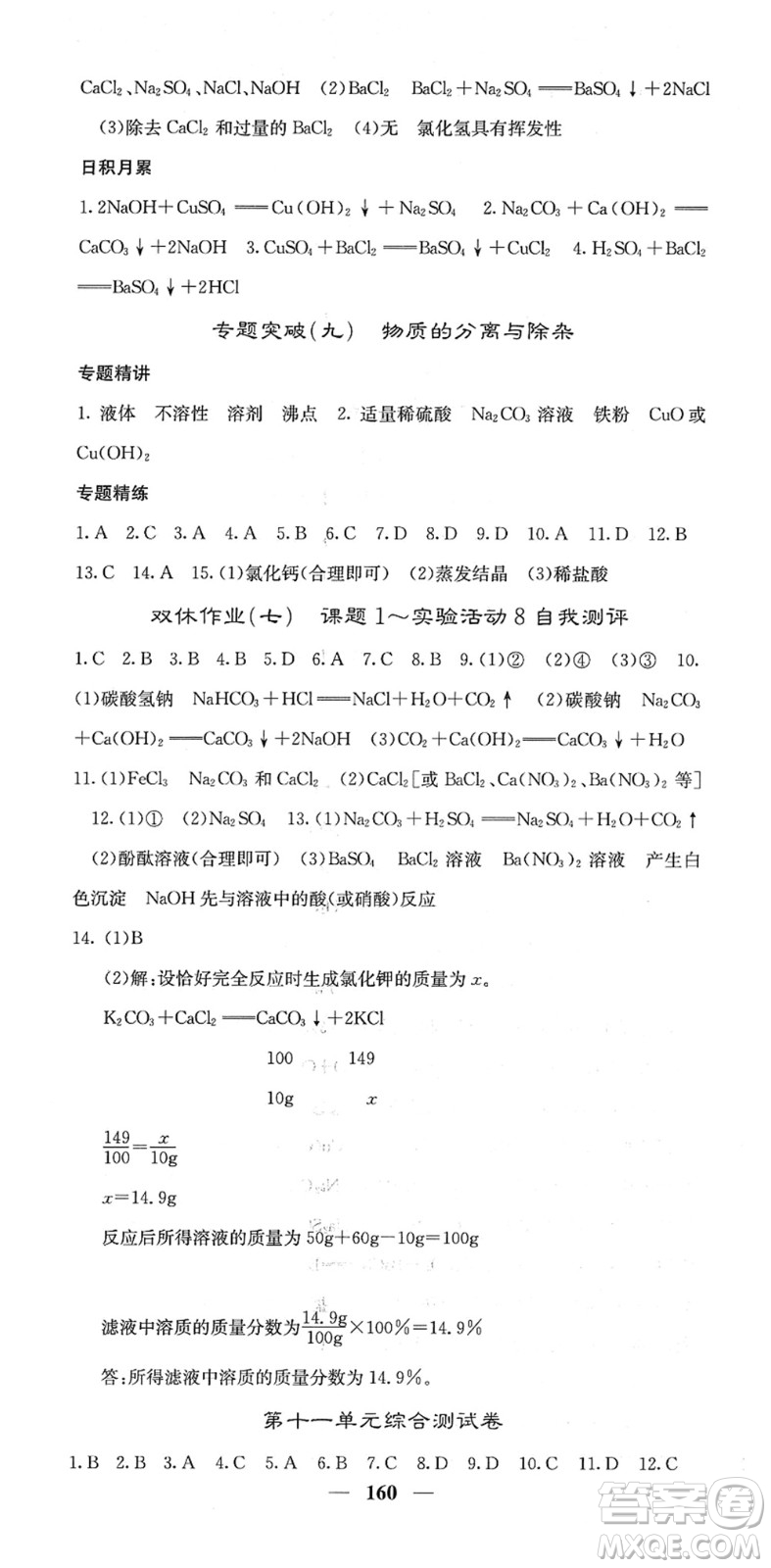 四川大學(xué)出版社2022名校課堂內(nèi)外九年級(jí)化學(xué)下冊(cè)RJ人教版答案