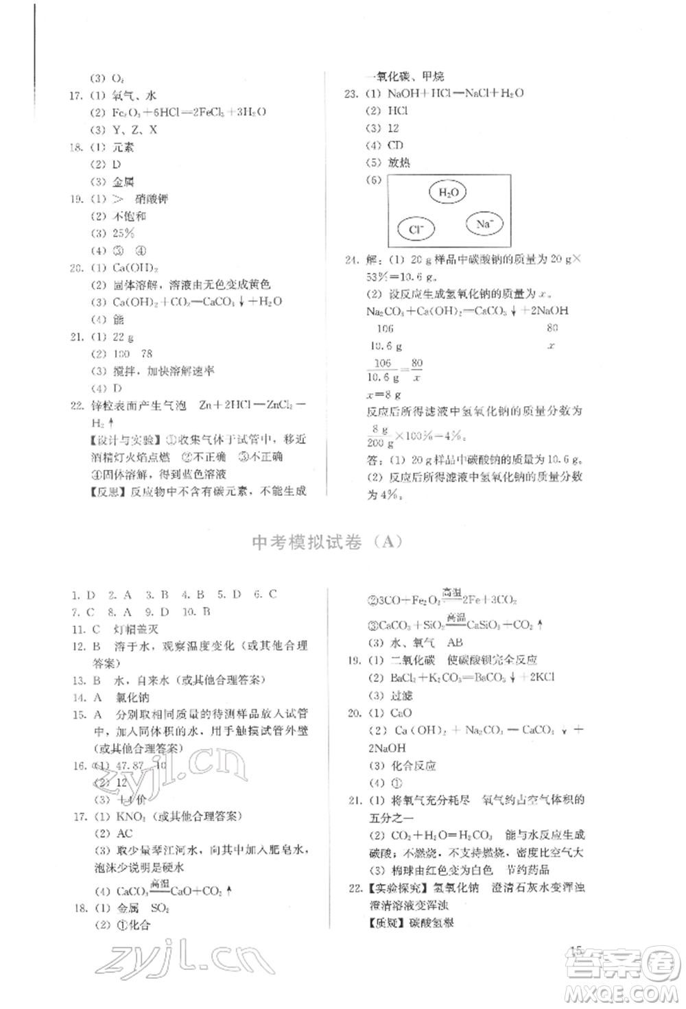 人民教育出版社2022同步解析與測(cè)評(píng)九年級(jí)下冊(cè)化學(xué)人教版山西專版參考答案