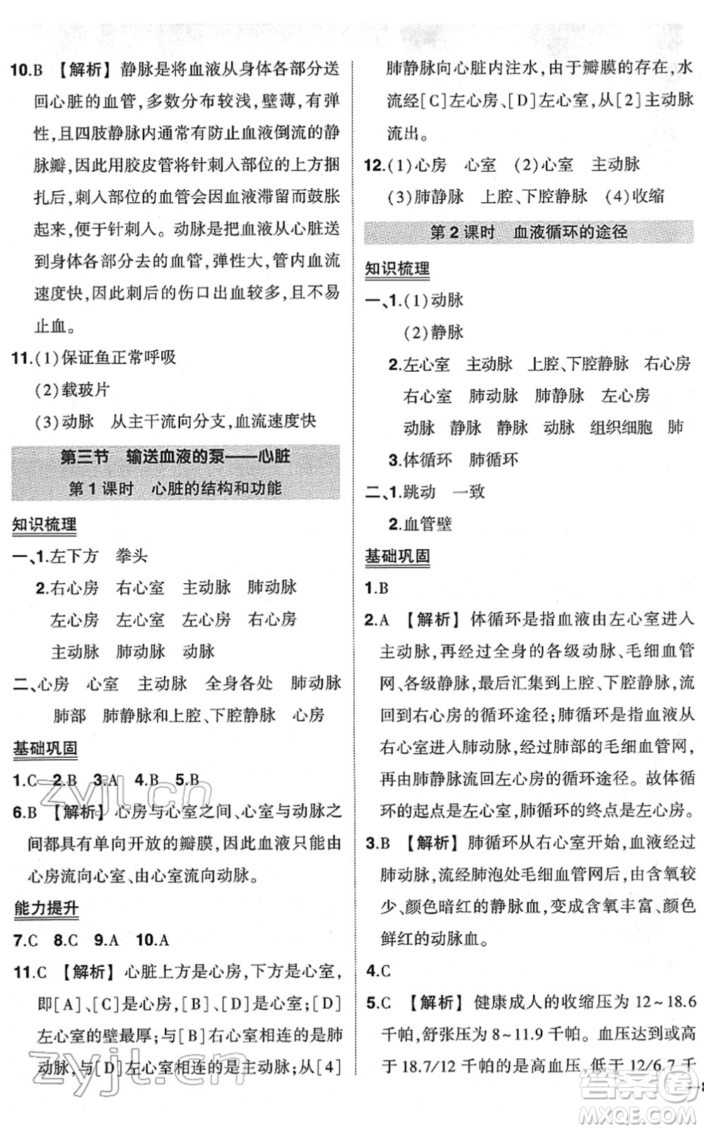 武漢出版社2022狀元成才路創(chuàng)優(yōu)作業(yè)七年級生物下冊R人教版答案