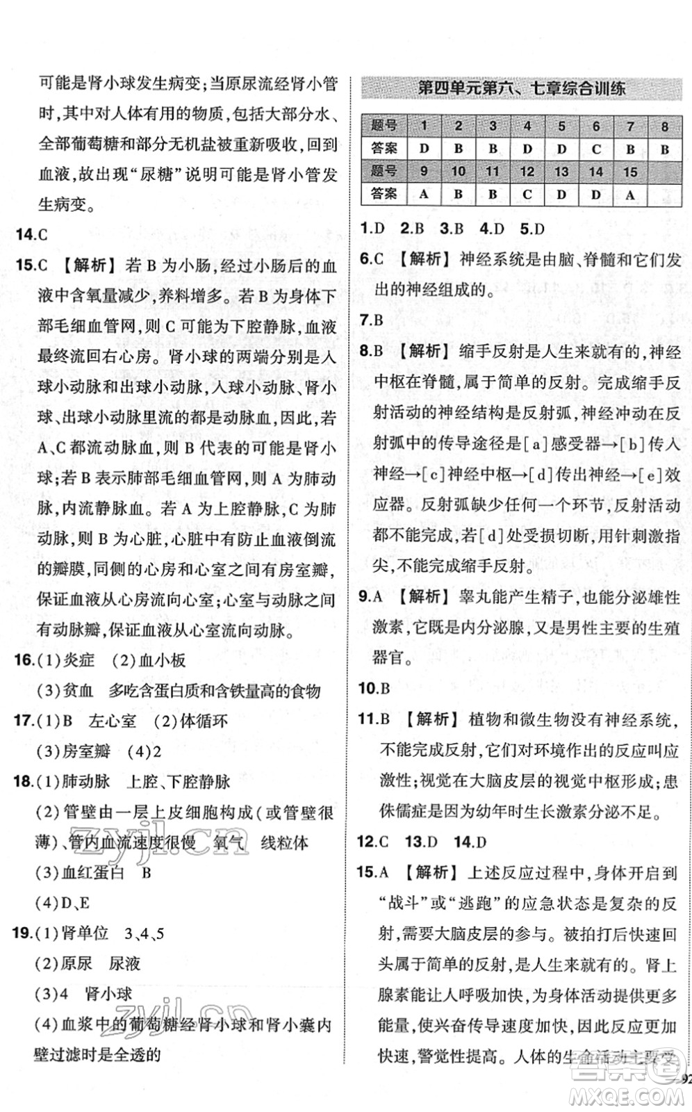 武漢出版社2022狀元成才路創(chuàng)優(yōu)作業(yè)七年級生物下冊R人教版答案