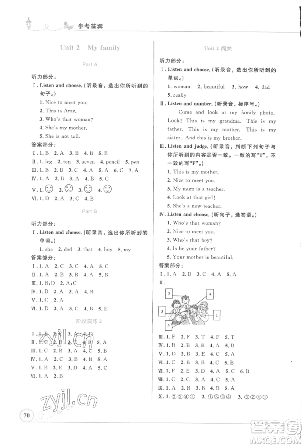 人民教育出版社2022小學(xué)同步測控優(yōu)化設(shè)計(jì)三年級英語下冊三年級起點(diǎn)人教版精編版參考答案