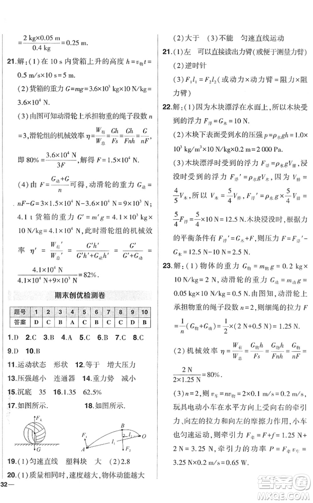 武漢出版社2022狀元成才路創(chuàng)優(yōu)作業(yè)八年級物理下冊R人教版答案