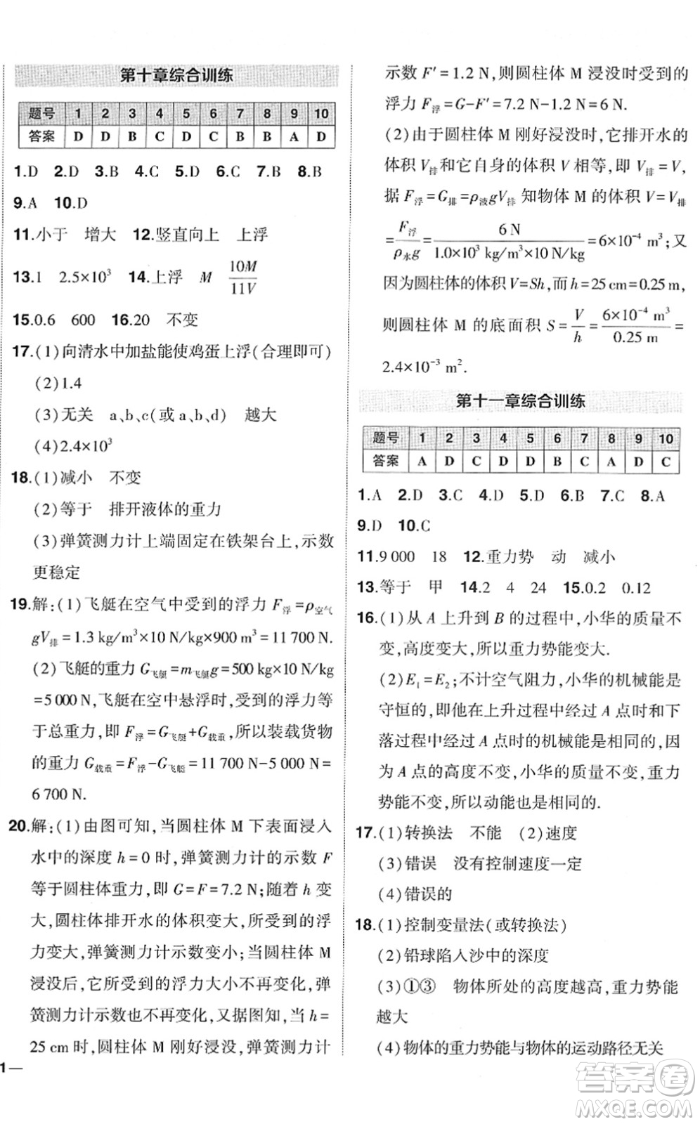 武漢出版社2022狀元成才路創(chuàng)優(yōu)作業(yè)八年級物理下冊R人教版答案