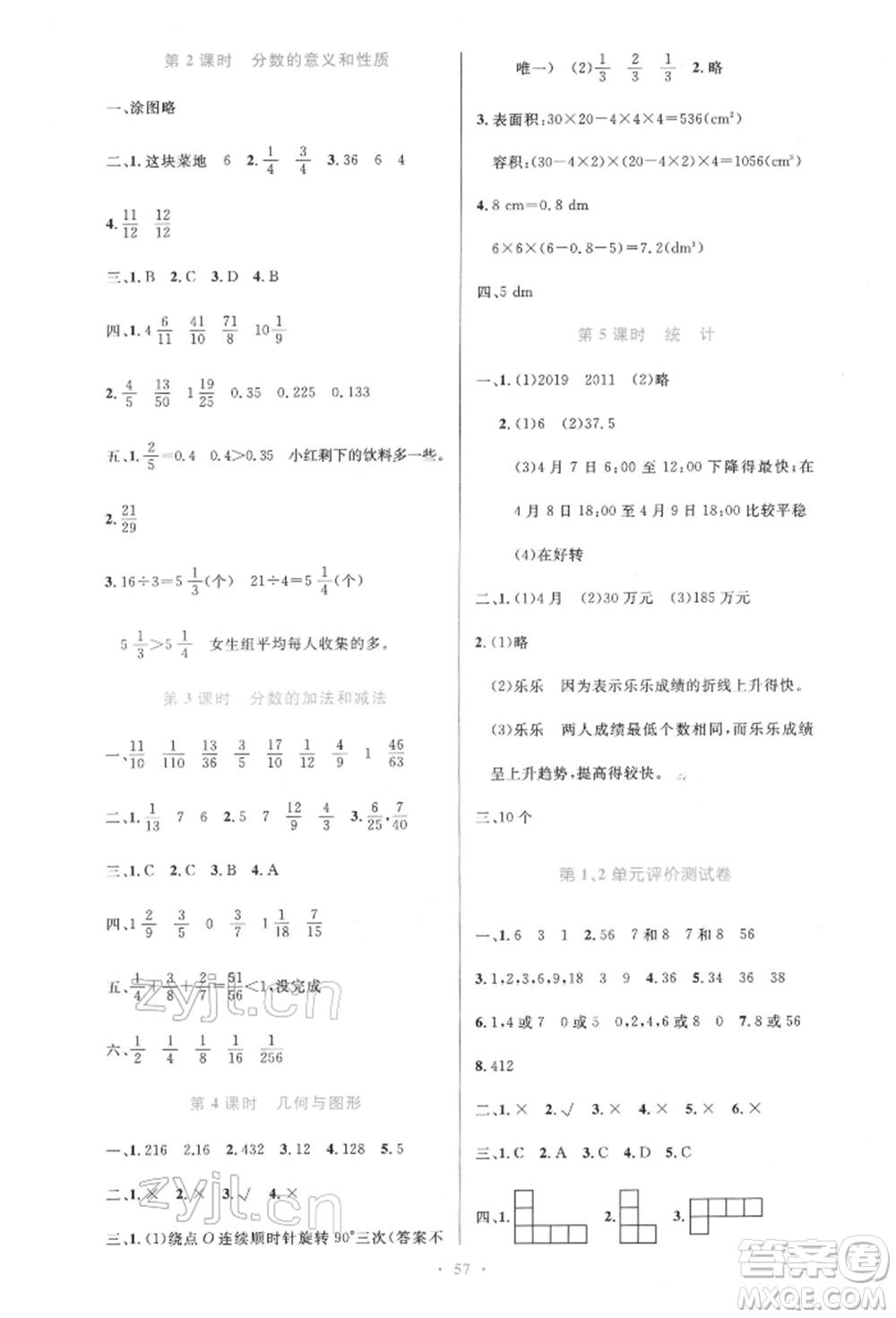 人民教育出版社2022小學同步測控優(yōu)化設(shè)計五年級數(shù)學下冊人教版增強版參考答案