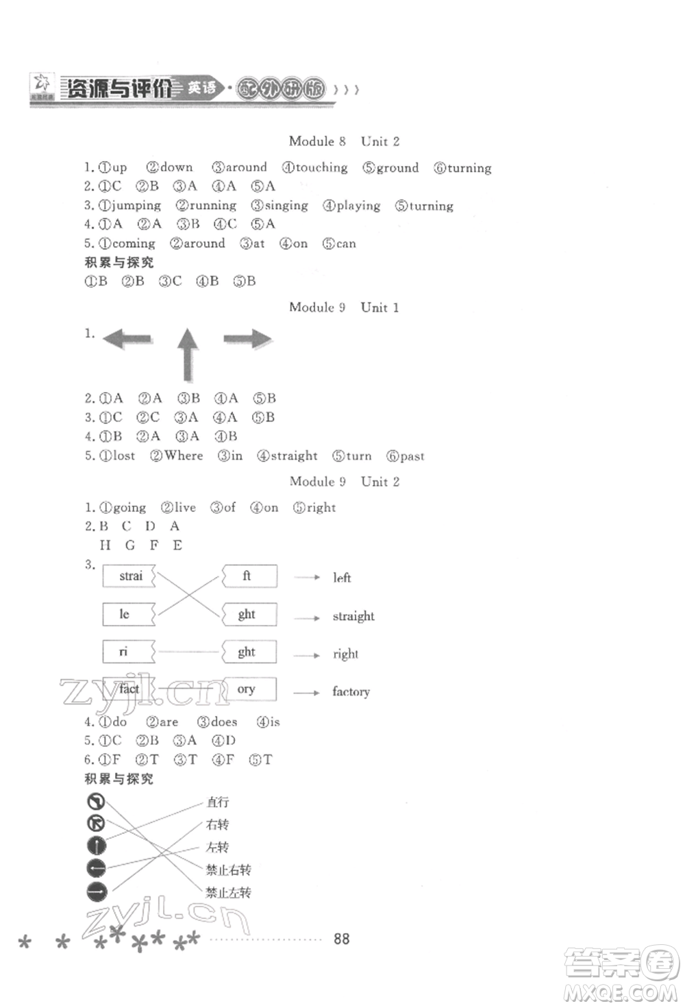黑龍江教育出版社2022資源與評價(jià)二年級下冊英語外研版大慶專版參考答案