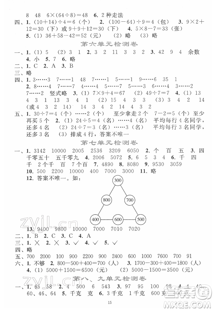 人民教育出版社2022同步輕松練習(xí)數(shù)學(xué)二年級(jí)下冊(cè)人教版答案