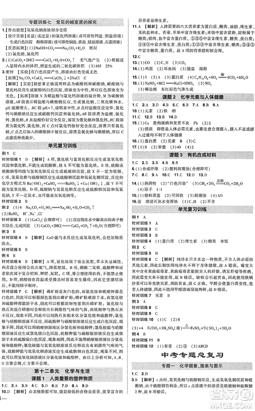 武漢出版社2022狀元成才路創(chuàng)優(yōu)作業(yè)九年級(jí)化學(xué)下冊(cè)R人教版答案