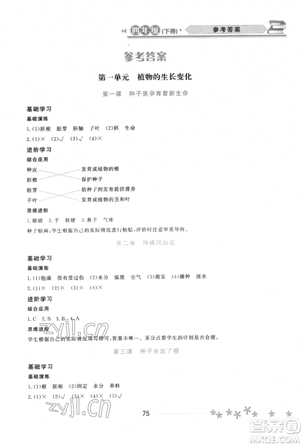 黑龍江教育出版社2022資源與評價四年級下冊科學教科版參考答案