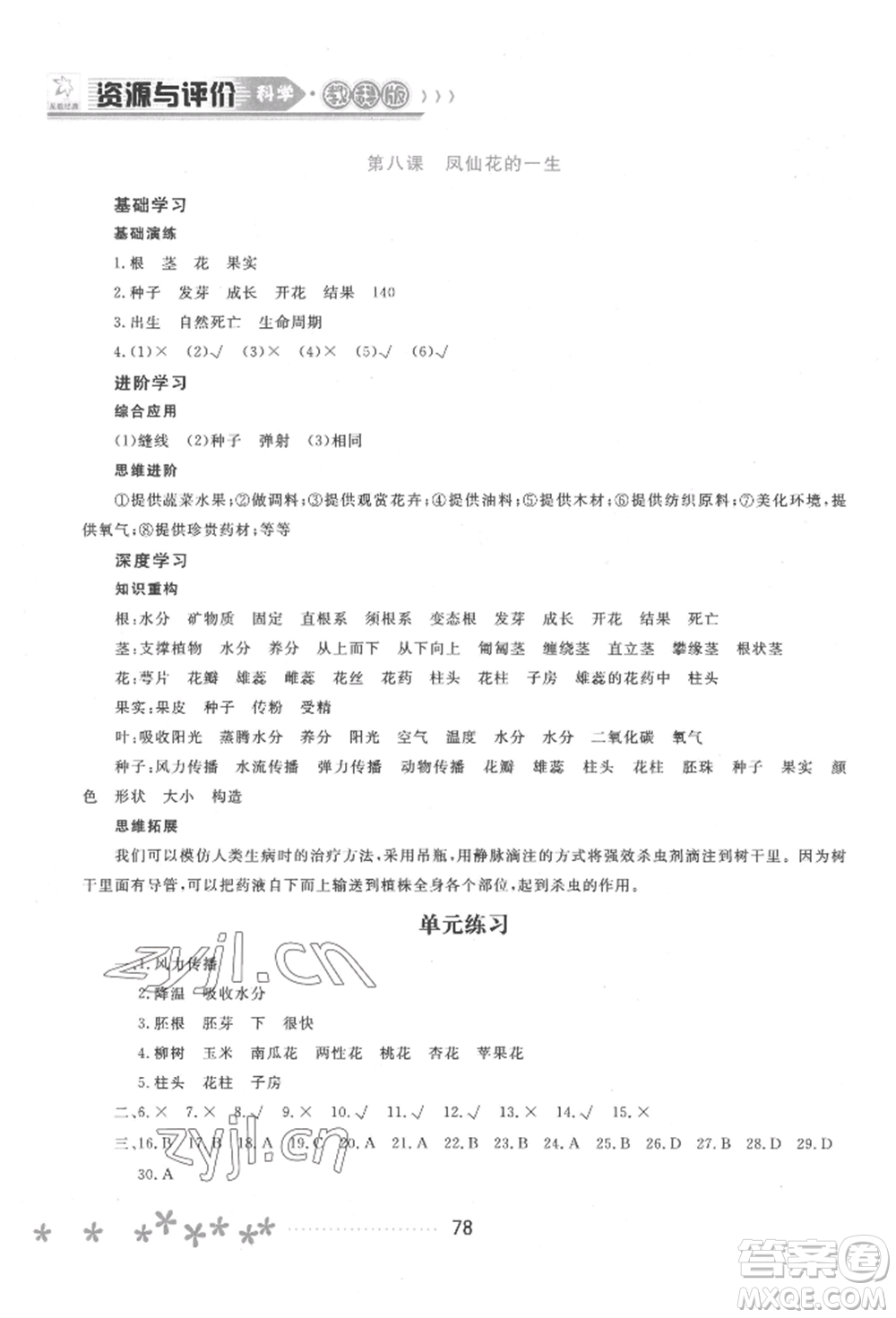 黑龍江教育出版社2022資源與評價四年級下冊科學教科版參考答案