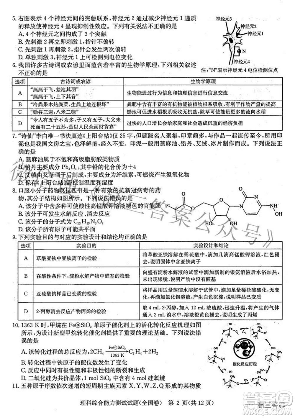 華大新高考聯(lián)盟2022屆高三3月教學(xué)質(zhì)量測(cè)評(píng)全國(guó)卷理科綜合試題及答案