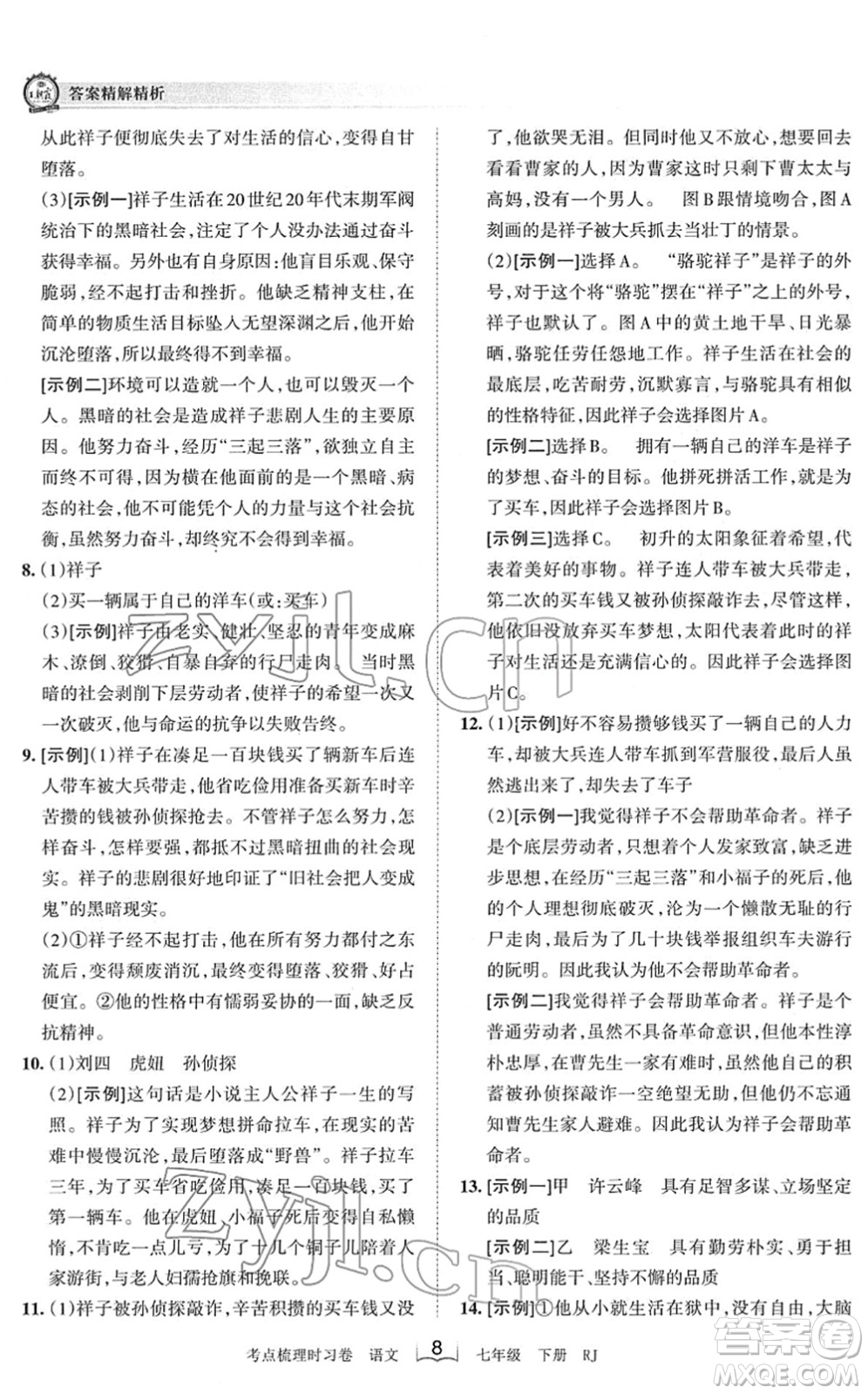 江西人民出版社2022王朝霞考點(diǎn)梳理時(shí)習(xí)卷七年級(jí)語文下冊(cè)RJ人教版答案
