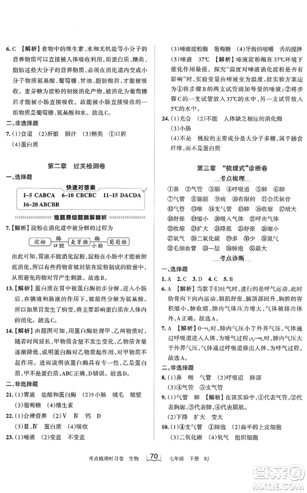 江西人民出版社2022王朝霞考點(diǎn)梳理時(shí)習(xí)卷七年級(jí)生物下冊(cè)RJ人教版答案