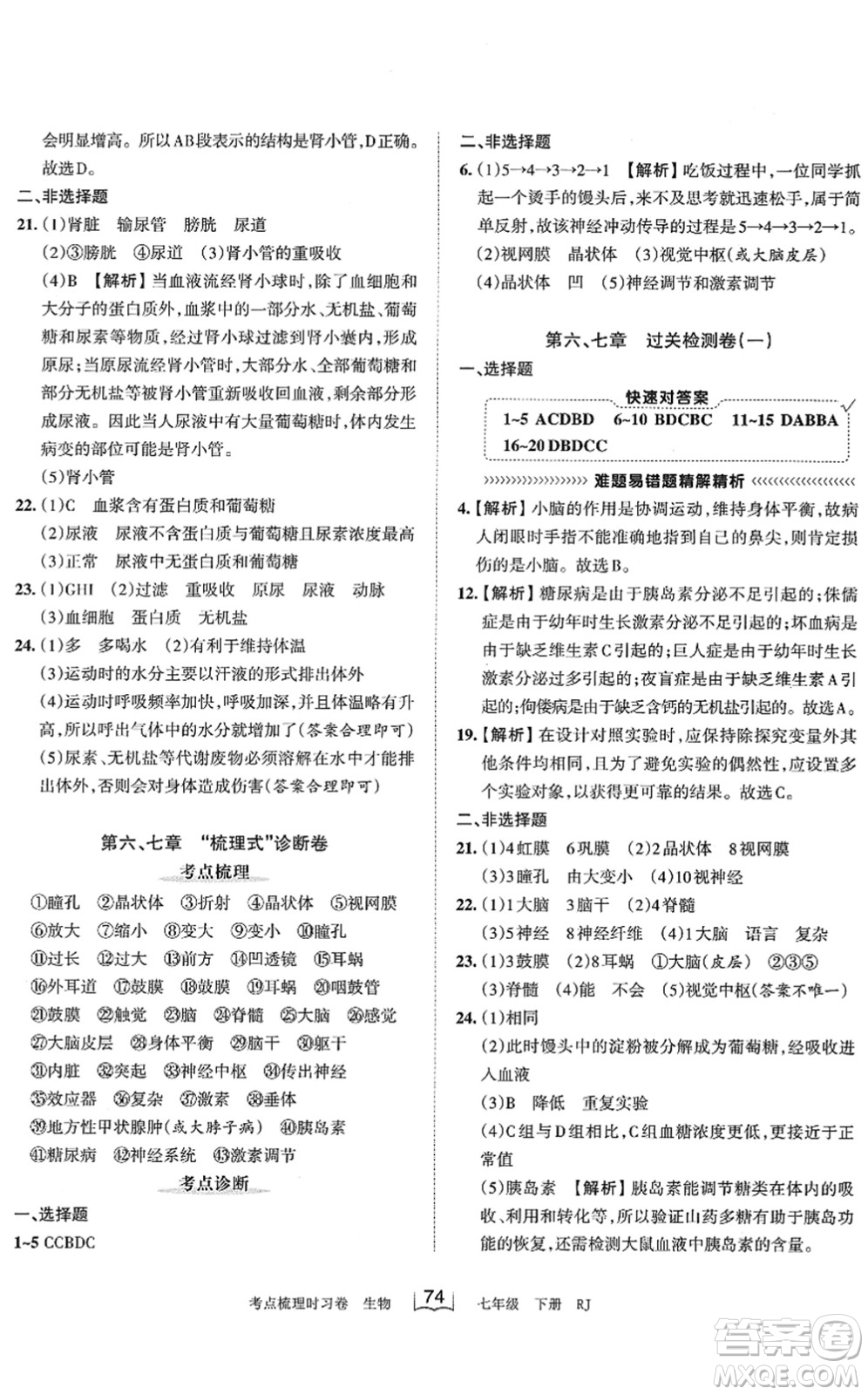 江西人民出版社2022王朝霞考點(diǎn)梳理時(shí)習(xí)卷七年級(jí)生物下冊(cè)RJ人教版答案
