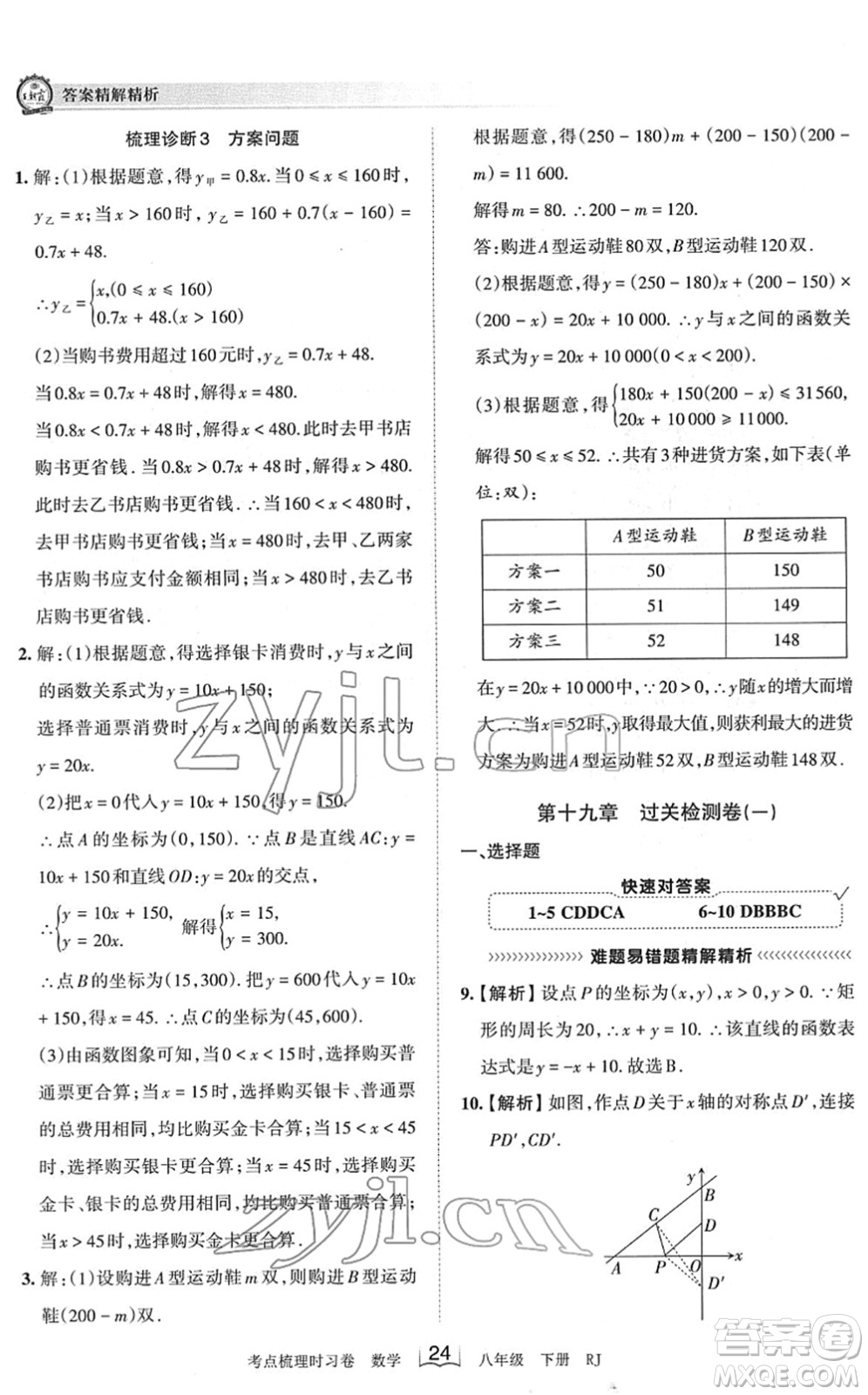 江西人民出版社2022王朝霞考點梳理時習卷八年級數(shù)學下冊RJ人教版答案