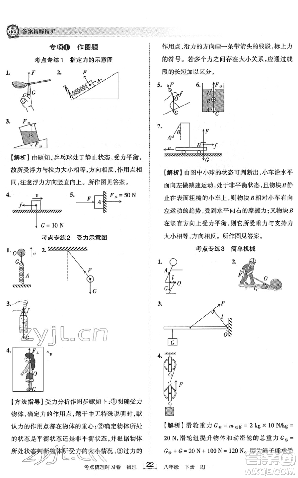 江西人民出版社2022王朝霞考點梳理時習卷八年級物理下冊RJ人教版答案