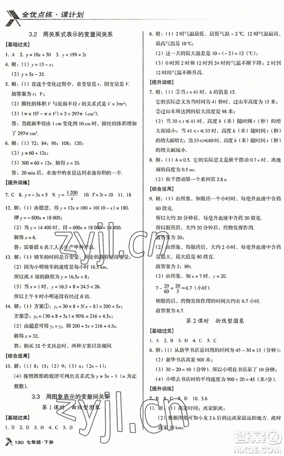 廣東經(jīng)濟(jì)出版社2022全優(yōu)點(diǎn)練課計劃七年級數(shù)學(xué)下冊BS北師版答案
