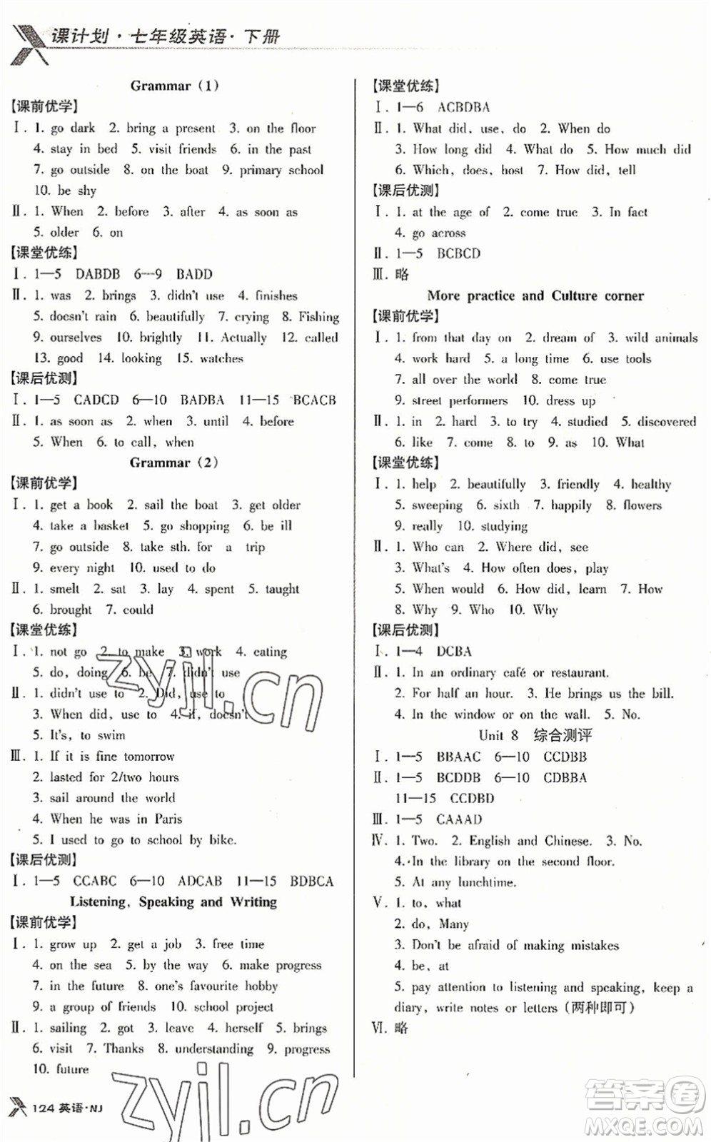 廣東經(jīng)濟出版社2022全優(yōu)點練課計劃七年級英語下冊NJ牛津版答案