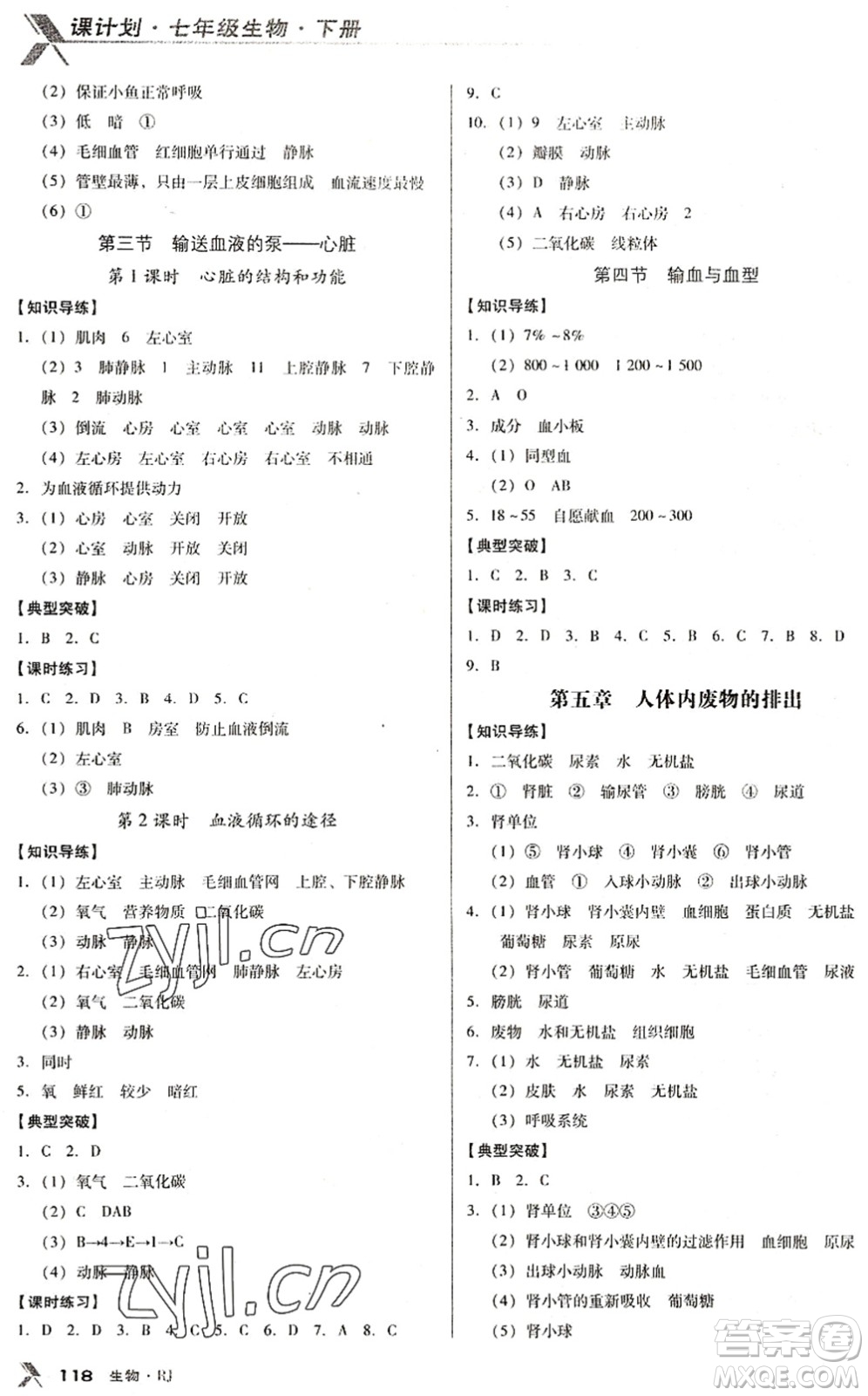 廣東經(jīng)濟出版社2022全優(yōu)點練課計劃七年級生物下冊RJ人教版答案