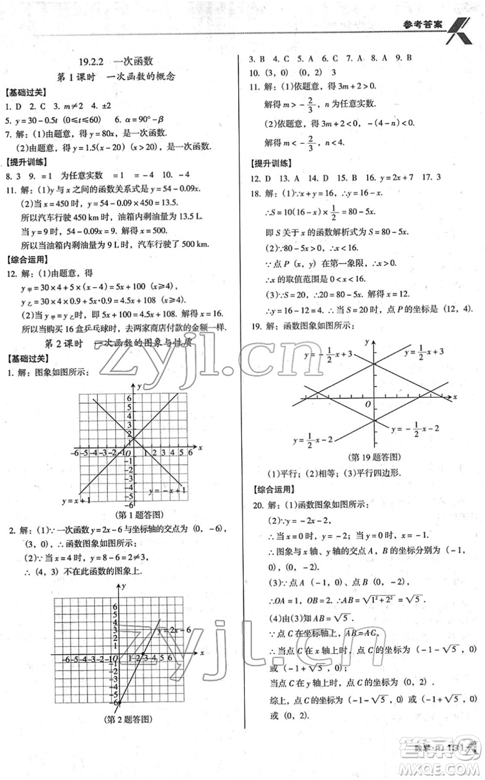廣東經(jīng)濟(jì)出版社2022全優(yōu)點練課計劃八年級數(shù)學(xué)下冊RJ人教版答案