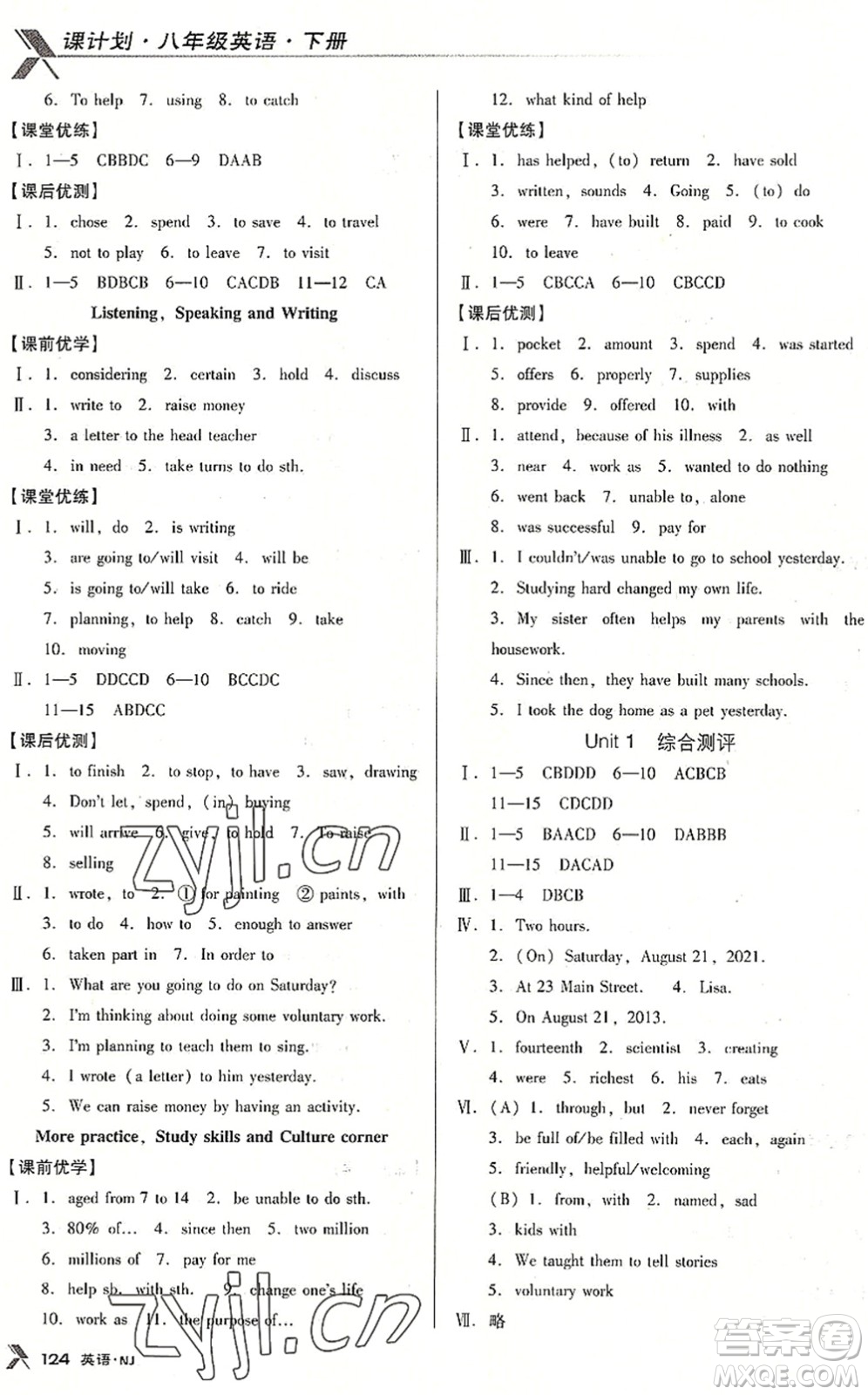 廣東經(jīng)濟(jì)出版社2022全優(yōu)點(diǎn)練課計(jì)劃八年級(jí)英語(yǔ)下冊(cè)NJ牛津版答案