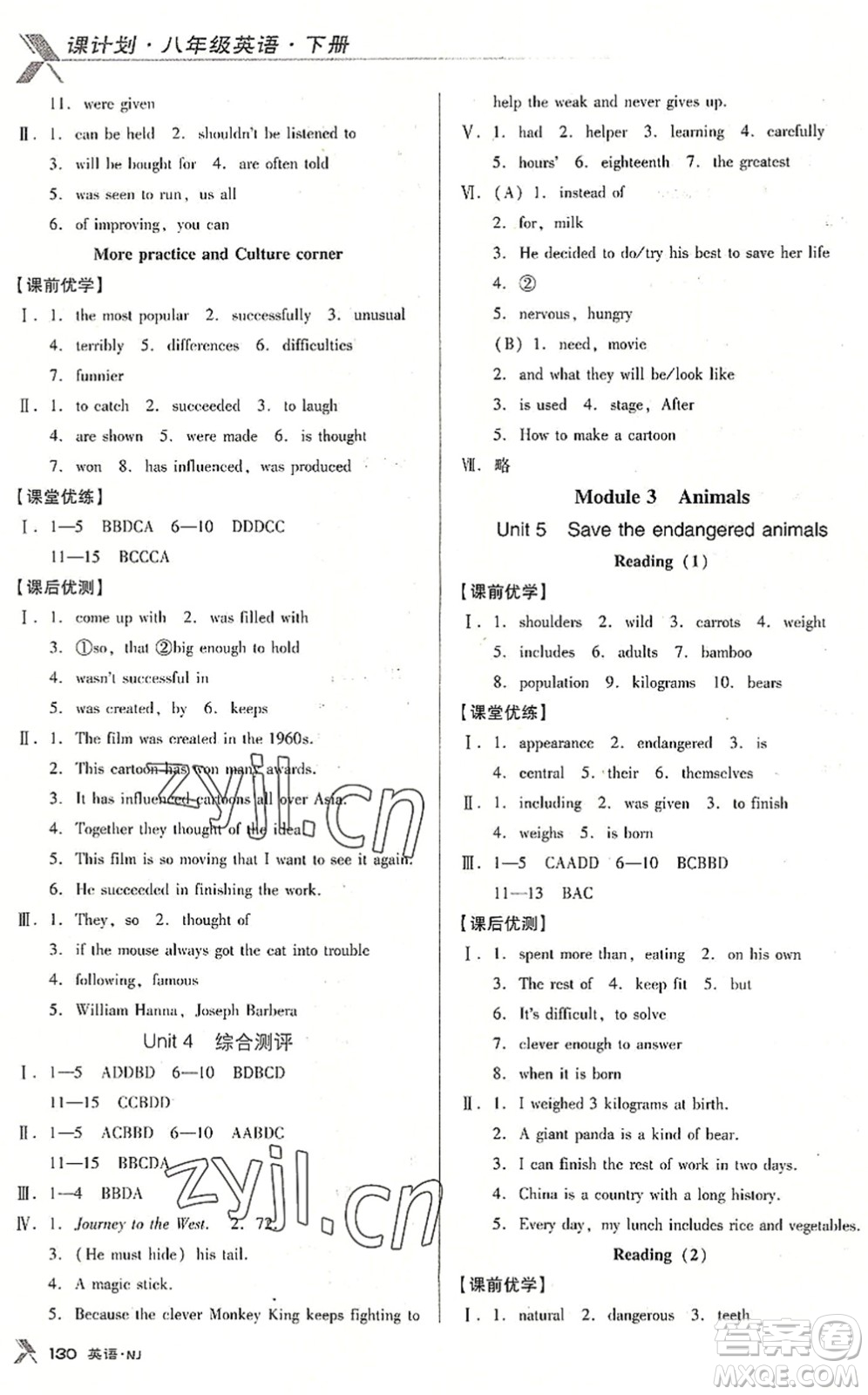廣東經(jīng)濟(jì)出版社2022全優(yōu)點(diǎn)練課計(jì)劃八年級(jí)英語(yǔ)下冊(cè)NJ牛津版答案