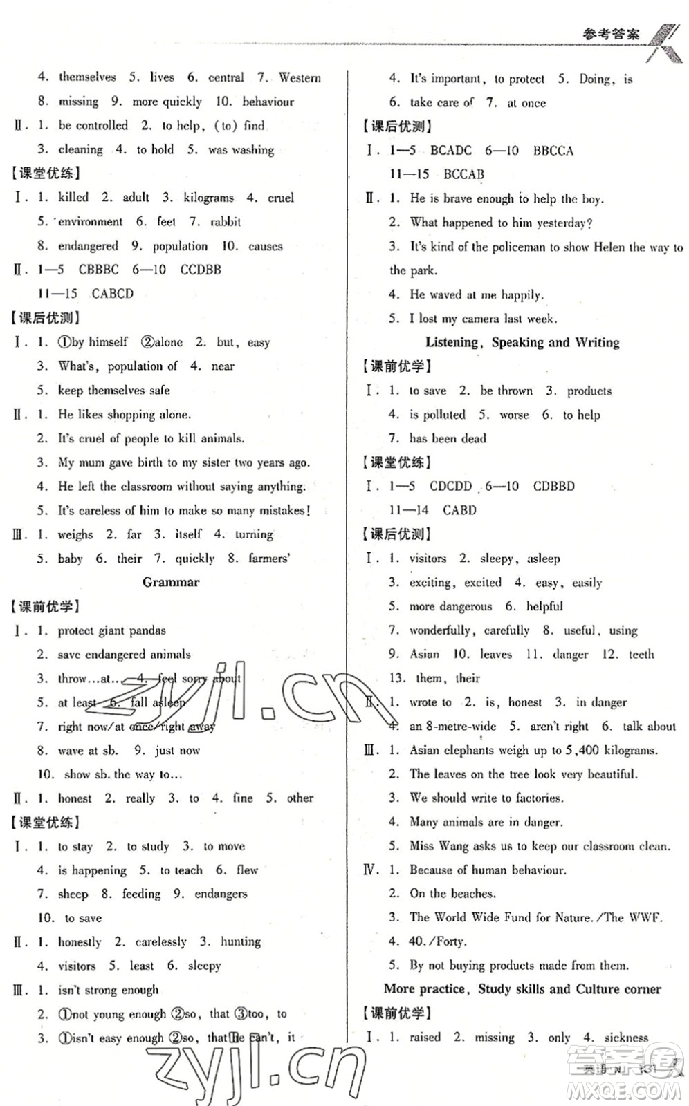 廣東經(jīng)濟(jì)出版社2022全優(yōu)點(diǎn)練課計(jì)劃八年級(jí)英語(yǔ)下冊(cè)NJ牛津版答案