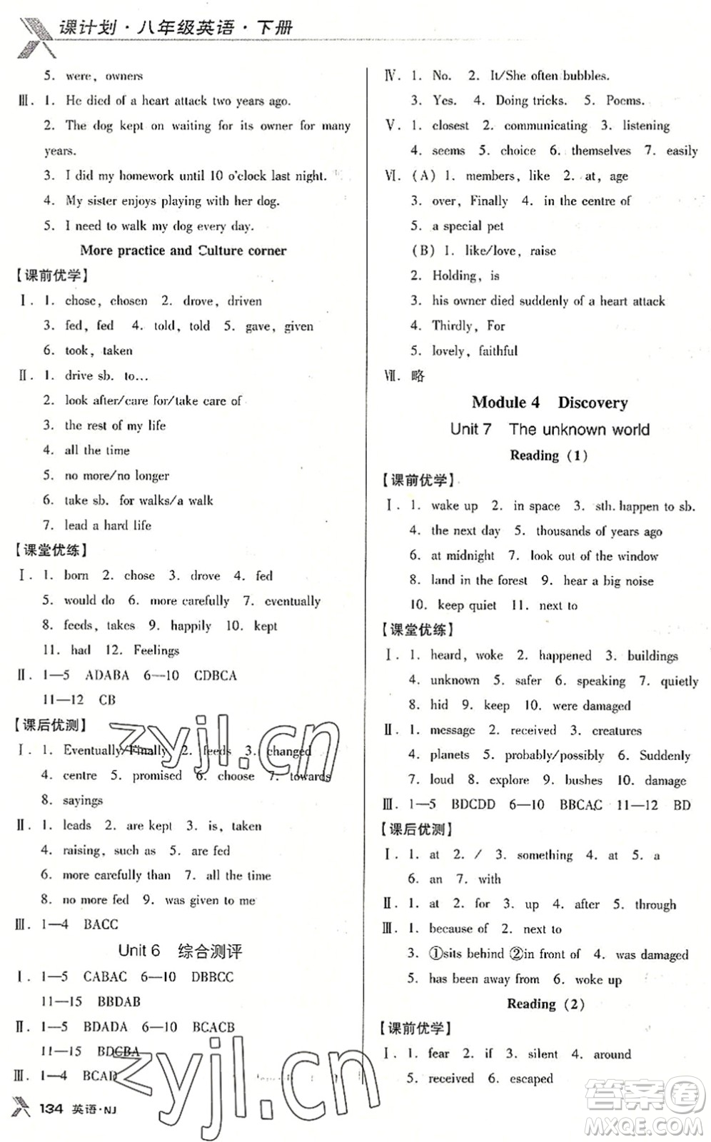 廣東經(jīng)濟(jì)出版社2022全優(yōu)點(diǎn)練課計(jì)劃八年級(jí)英語(yǔ)下冊(cè)NJ牛津版答案
