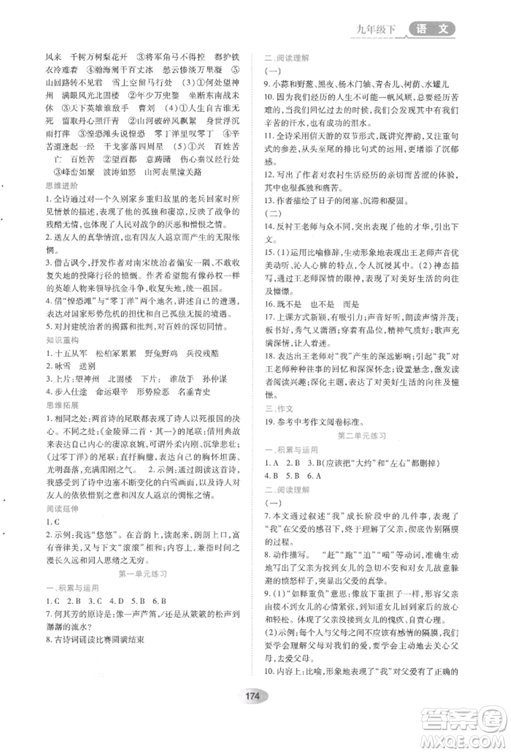 黑龍江教育出版社2022資源與評(píng)價(jià)九年級(jí)下冊(cè)語(yǔ)文人教版參考答案