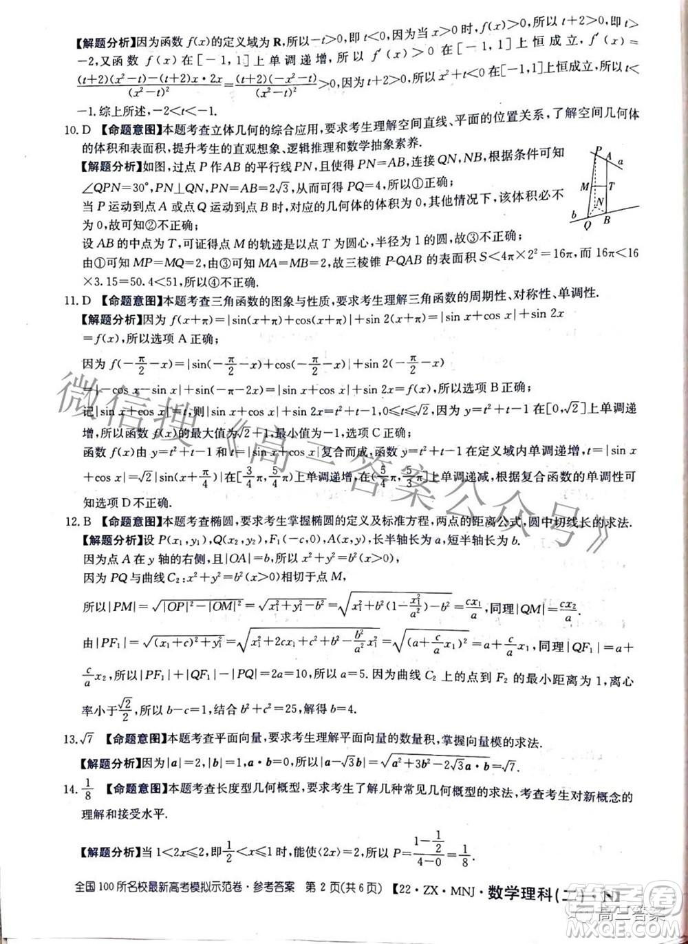 2022全國(guó)100所名校最新高考模擬示范卷二數(shù)學(xué)試題及答案