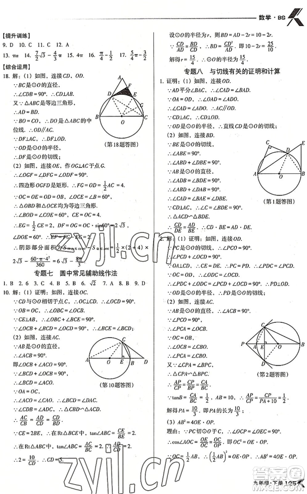 遼海出版社2022全優(yōu)點(diǎn)練課計(jì)劃九年級(jí)數(shù)學(xué)下冊(cè)BS北師版答案