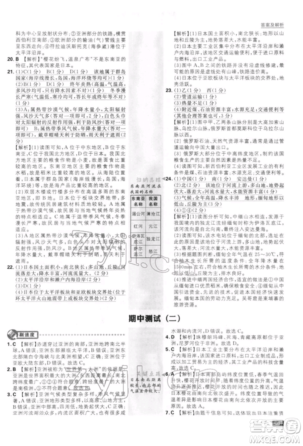 開明出版社2022初中必刷題七年級(jí)地理下冊人教版參考答案